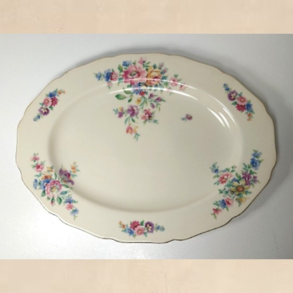Wentworth Thomas Ivory Serving Platter Floral Dish Gold Trim Vintage Collectors